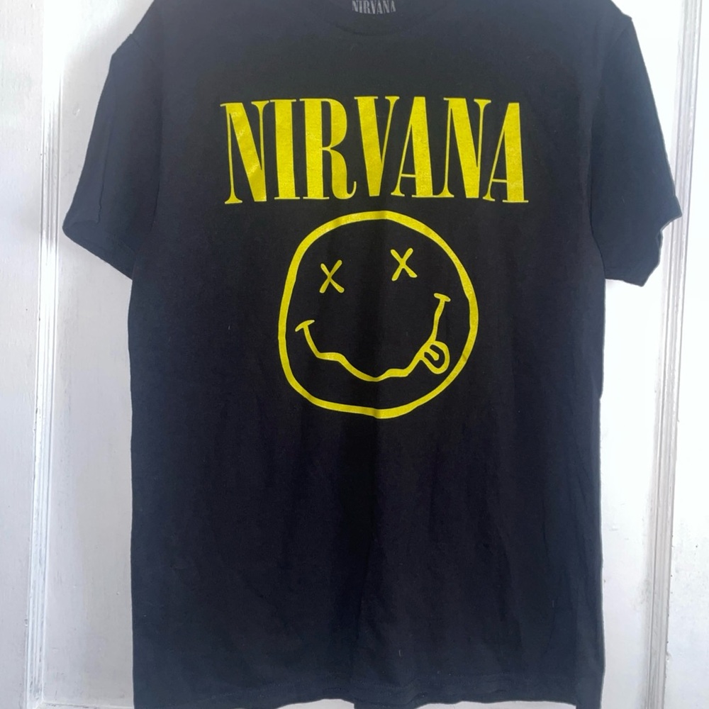 NIRVANA Black Tee with Yellow Logo and Smiley